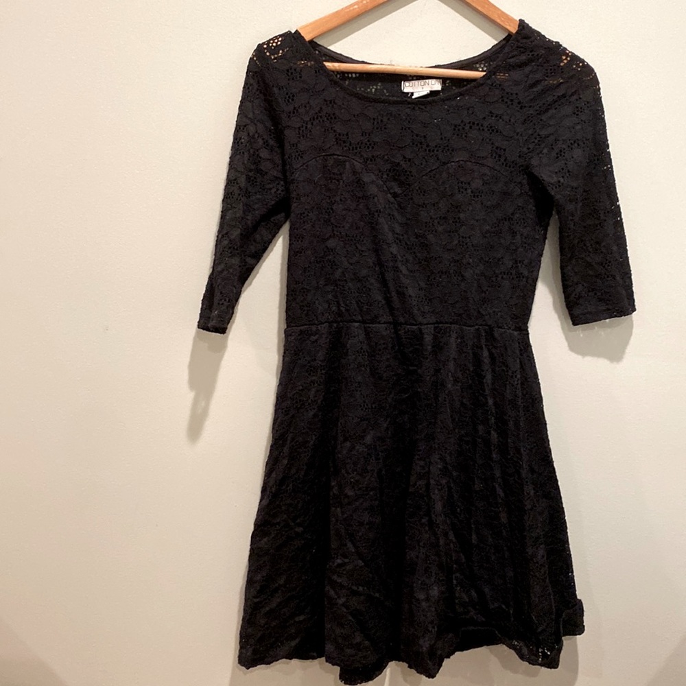 Black laced dress.